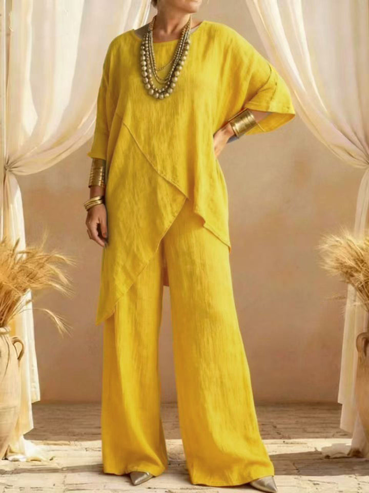 Casual Cotton-Linen Asymmetrical Two-Piece Set