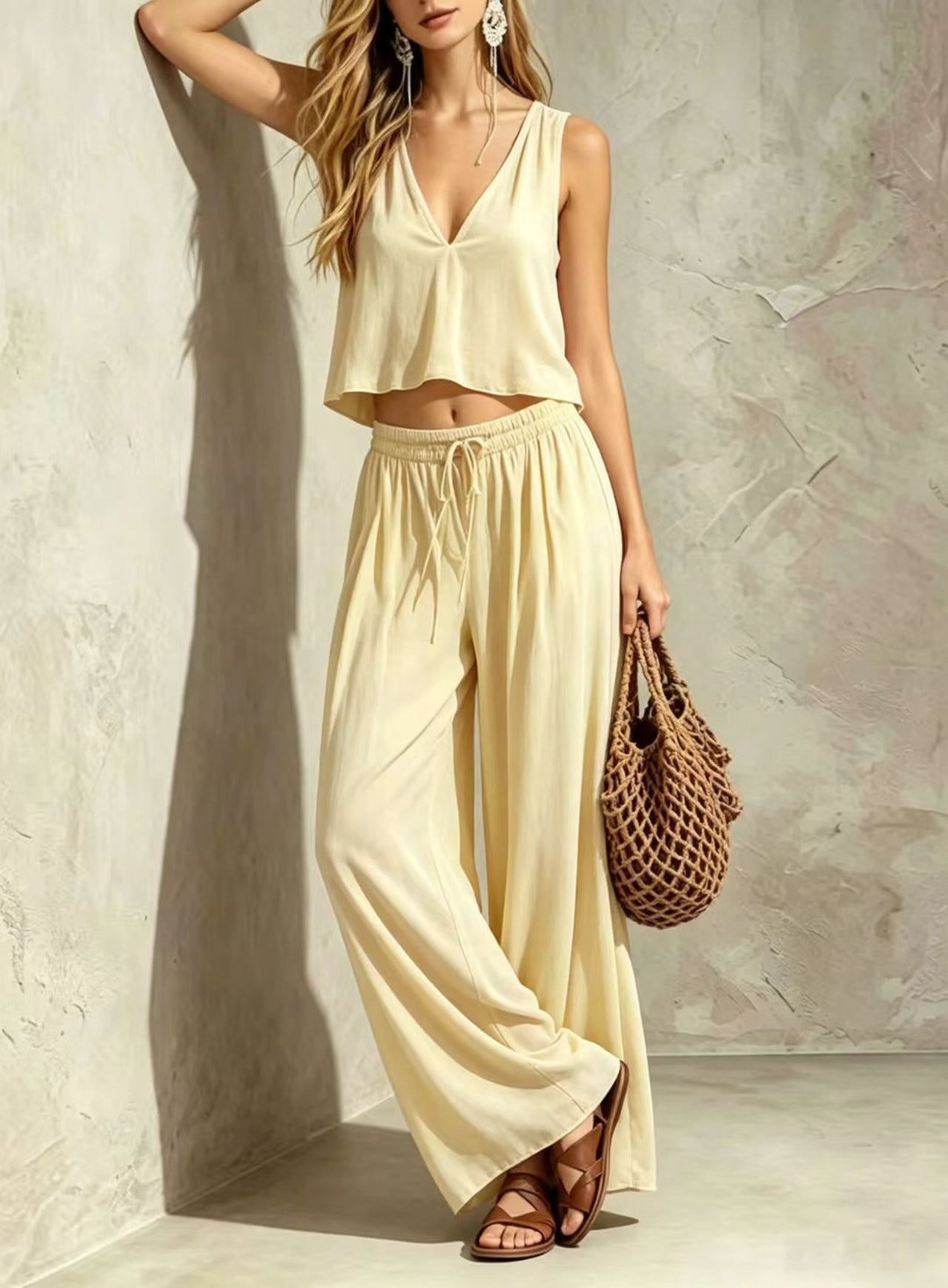 Sleeveless top and trousers two-piece set