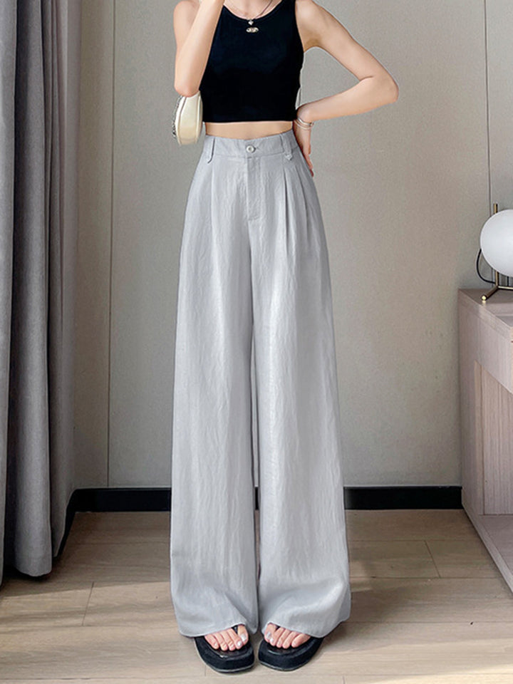Women‘s Elegant Thin Half-Elastic Waist Zipper Pants
