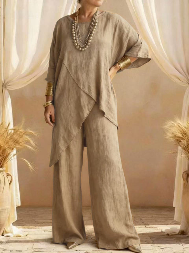 Casual Cotton-Linen Asymmetrical Two-Piece Set