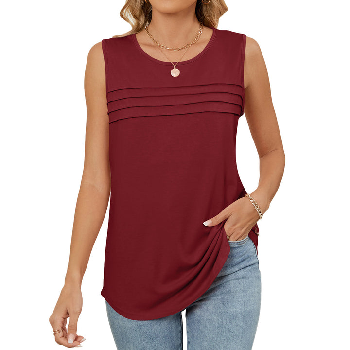 Solid color crew neck loose sleeveless T-shirt vest