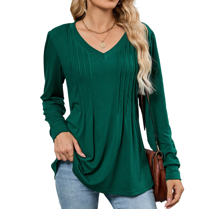 V-neck loose long-sleeved T-shirt top