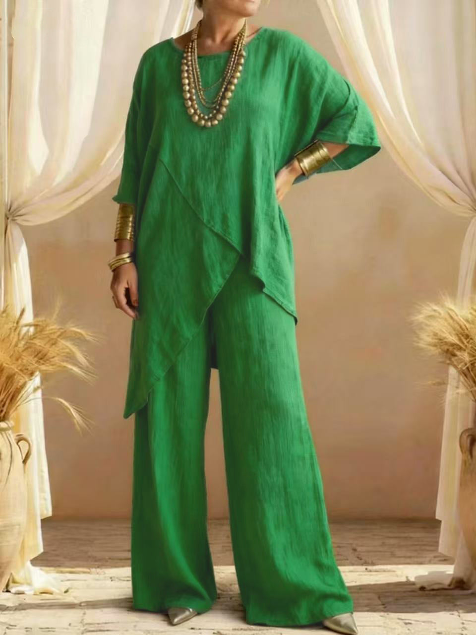 Casual Cotton-Linen Asymmetrical Two-Piece Set