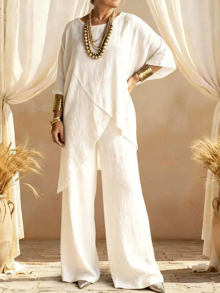 Casual Cotton-Linen Asymmetrical Two-Piece Set