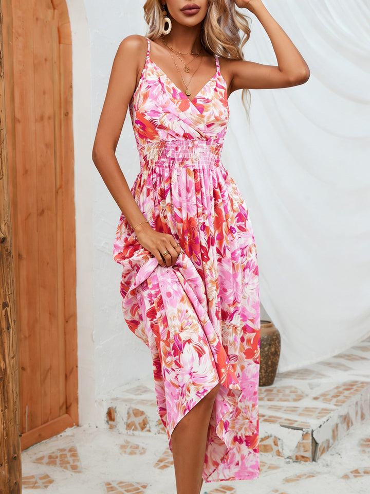 V-neck printed slip dress