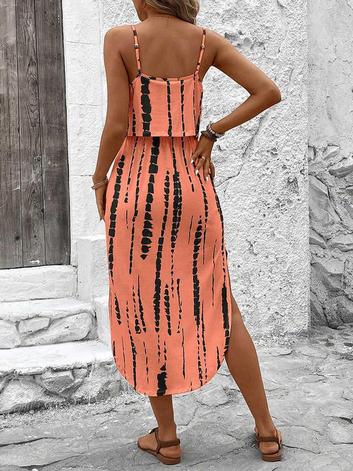 Vacation Layered Drawstring Cami Dress