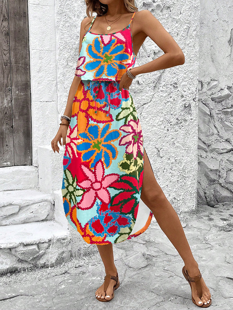 Vacation Layered Drawstring Cami Dress