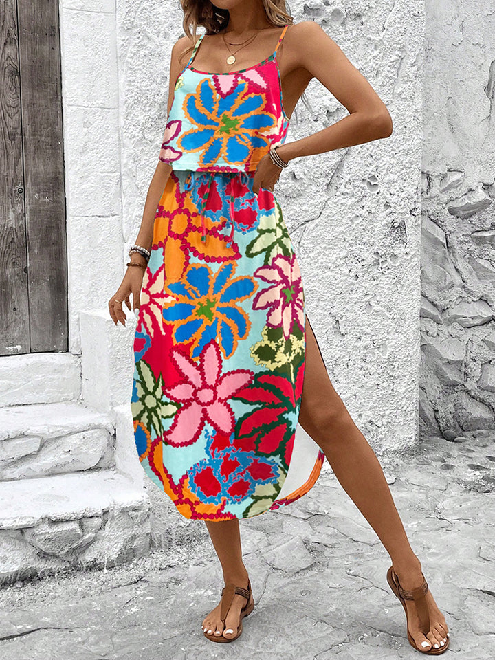 Vacation Layered Drawstring Cami Dress