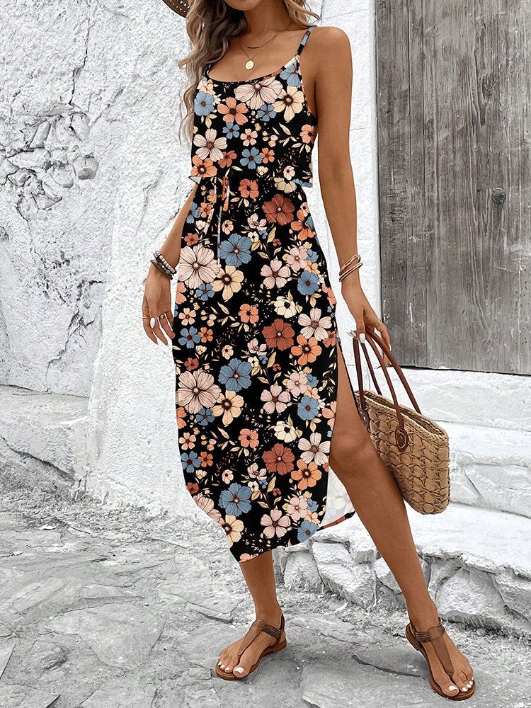 Vacation Layered Drawstring Cami Dress