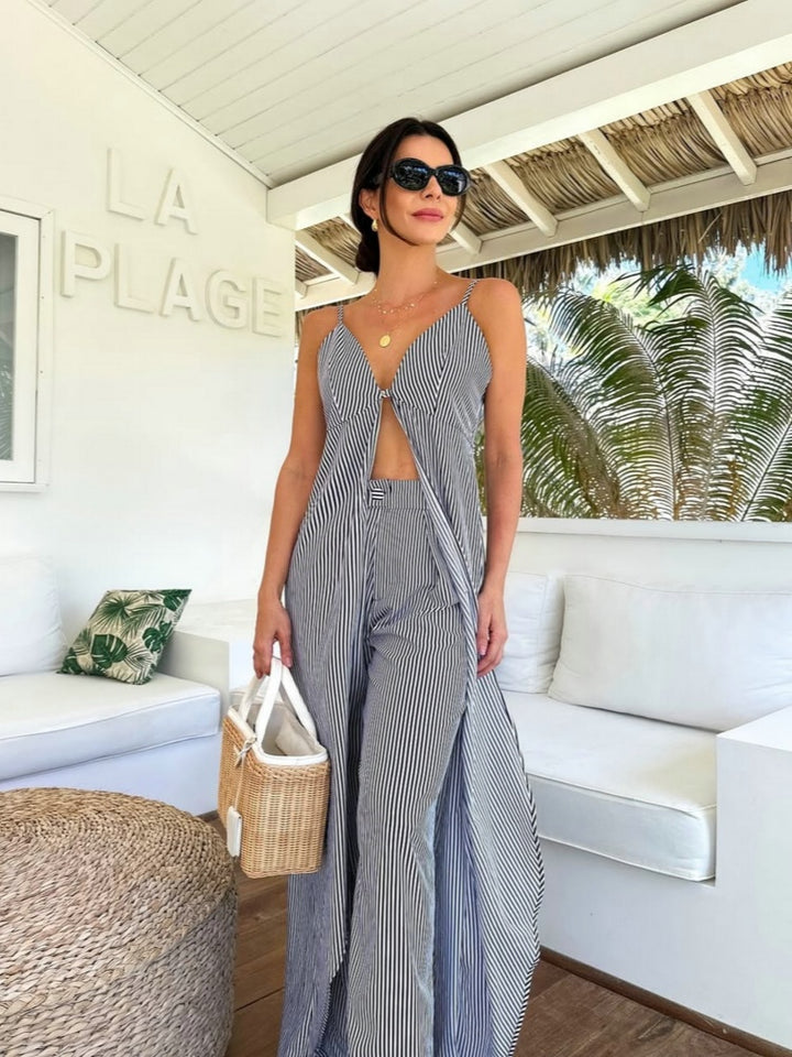 Striped Halter Cutout Two Piece Set