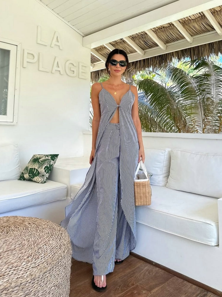Striped Halter Cutout Two Piece Set