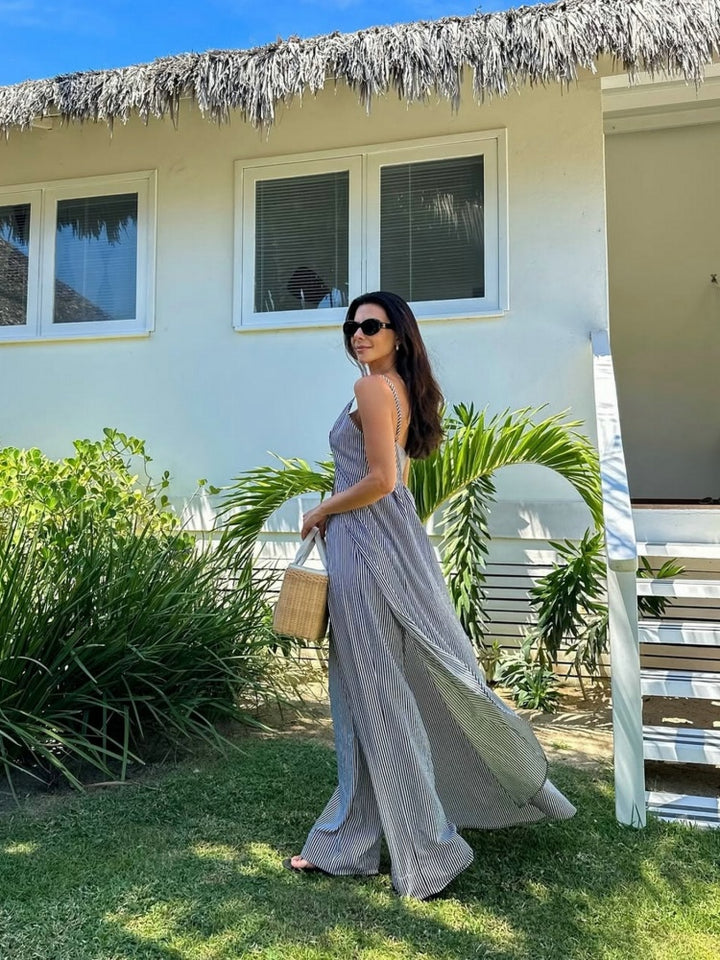 Striped Halter Cutout Two Piece Set