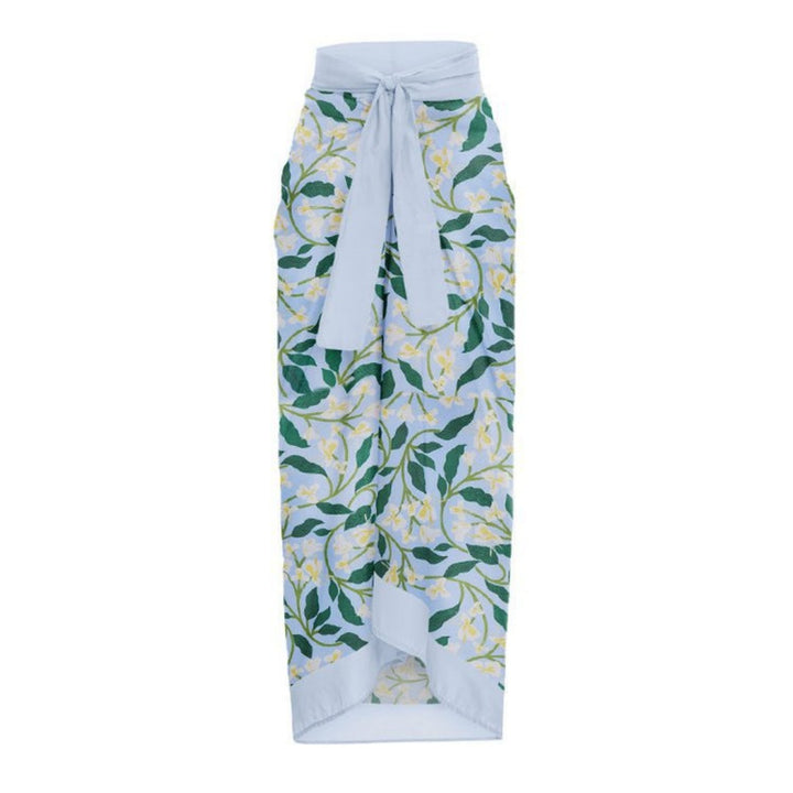 Ruffled Strap Square Neck Printed One Piece Swimsuit &amp; Wrap Skirt Set
