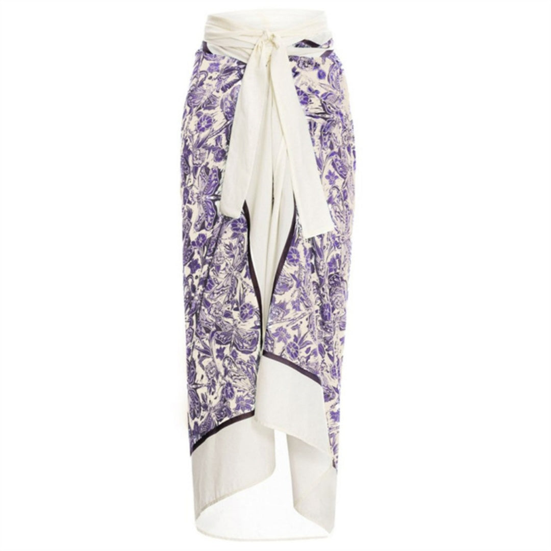 Ruffled Strap Square Neck Printed One Piece Swimsuit &amp; Wrap Skirt Set