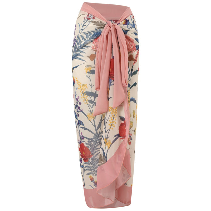 Ruffled Strap Square Neck Printed One Piece Swimsuit &amp; Wrap Skirt Set