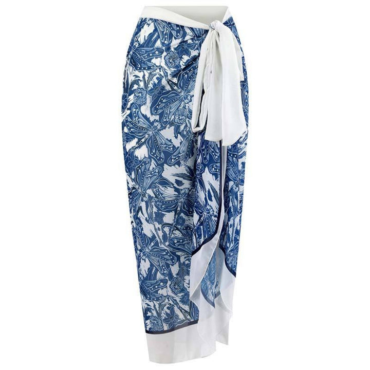 Ruffled Strap Square Neck Printed One Piece Swimsuit &amp; Wrap Skirt Set