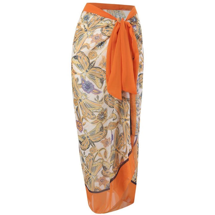 Ruffled Strap Square Neck Printed One Piece Swimsuit &amp; Wrap Skirt Set