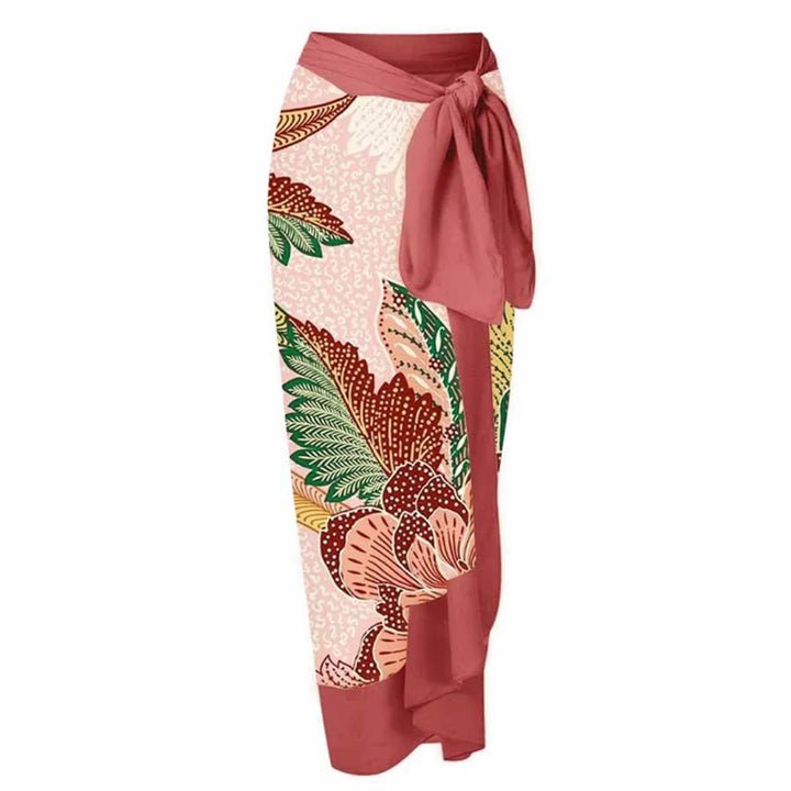 Ruffled Strap Square Neck Printed One Piece Swimsuit &amp; Wrap Skirt Set