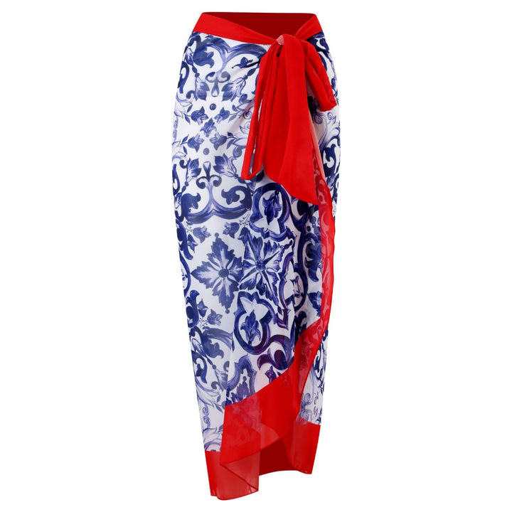 Ruffled Strap Square Neck Printed One Piece Swimsuit &amp; Wrap Skirt Set