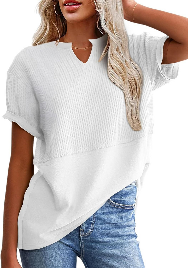 V-neck pullover shirt with belted waist