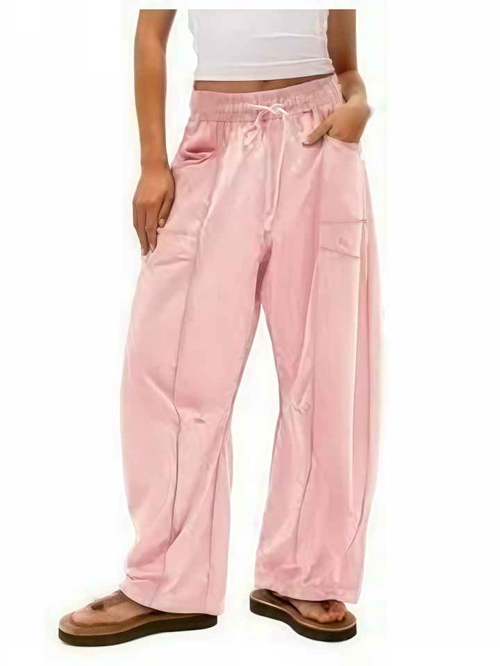 Elastic Waist Contrast Stitch Wide Leg Pants