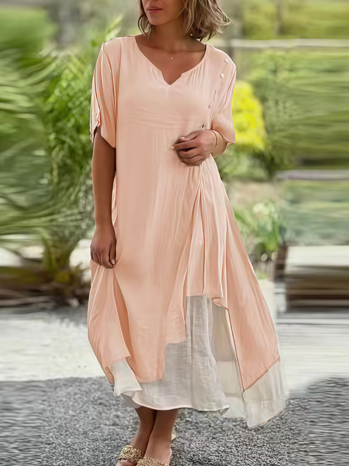 Faux Two Piece Linen Blend Midi Dress