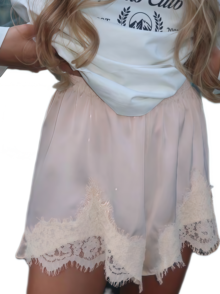 Lace Trim Satin Lounge Shorts