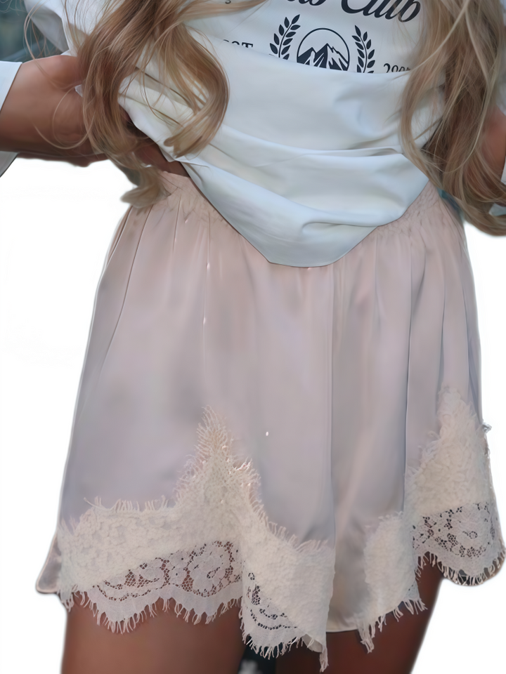 Lace Trim Satin Lounge Shorts