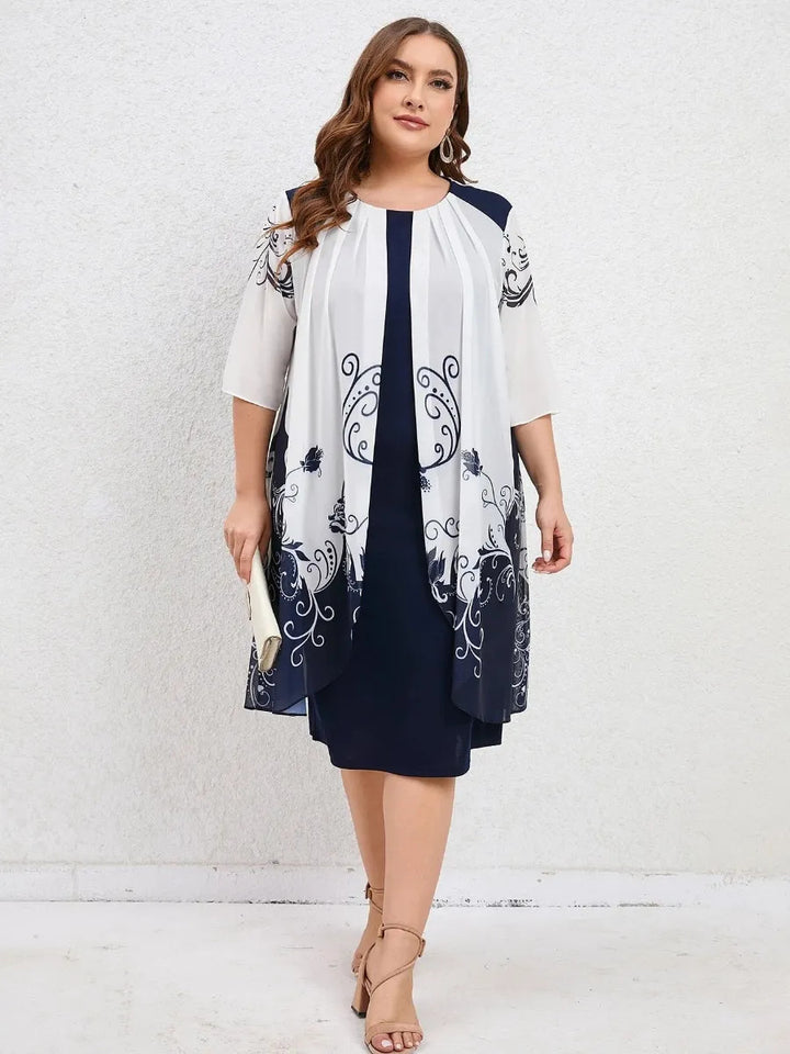 Printed round neck loose slimming casual plus size dress