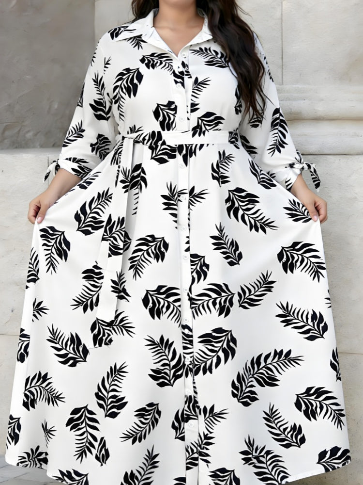 Polka Dot Tie Cuff Shirt Maxi Dress with Pockets