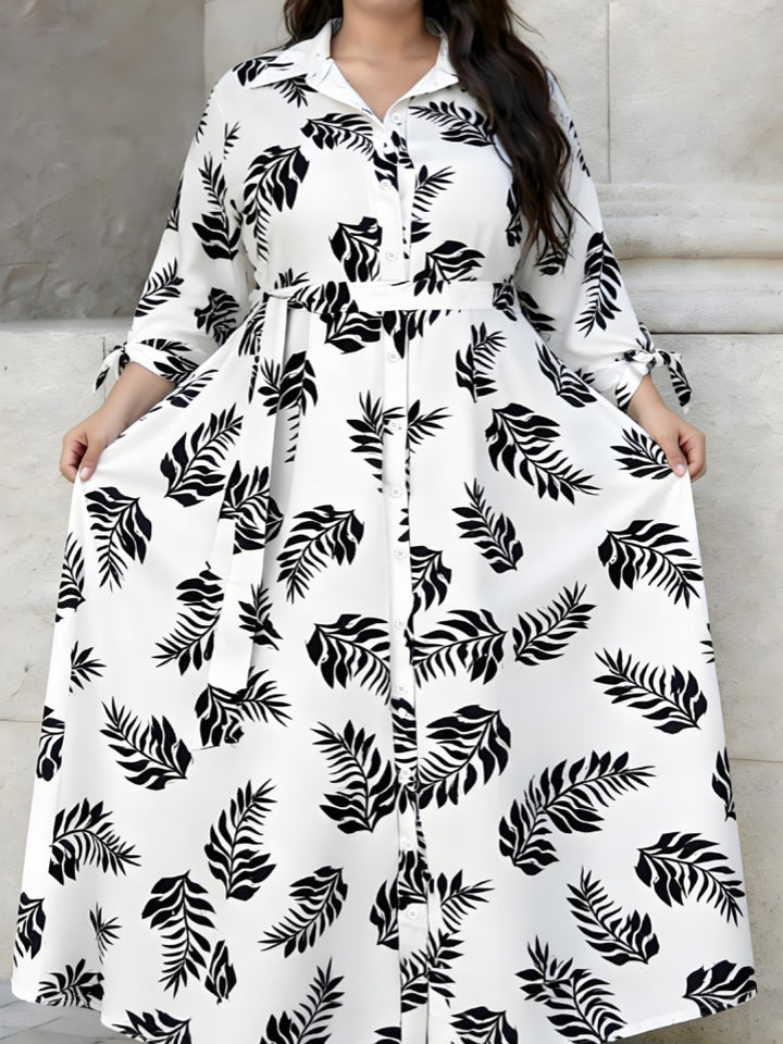Polka Dot Tie Cuff Shirt Maxi Dress with Pockets