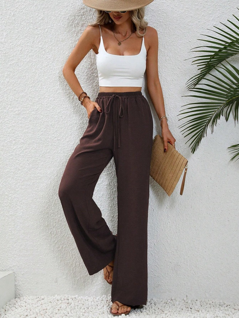 Elastic Waist Drawstring Wide Leg Pants