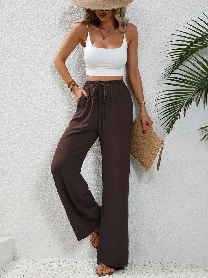 Elastic Waist Drawstring Wide Leg Pants