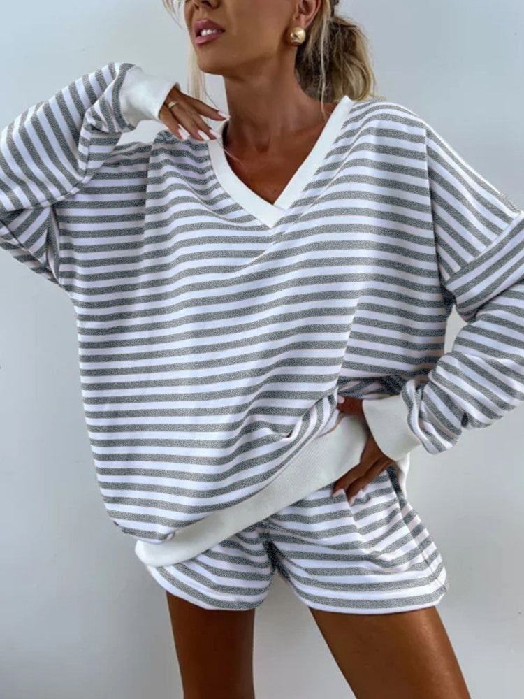 Striped V-Neck Loungewear Set