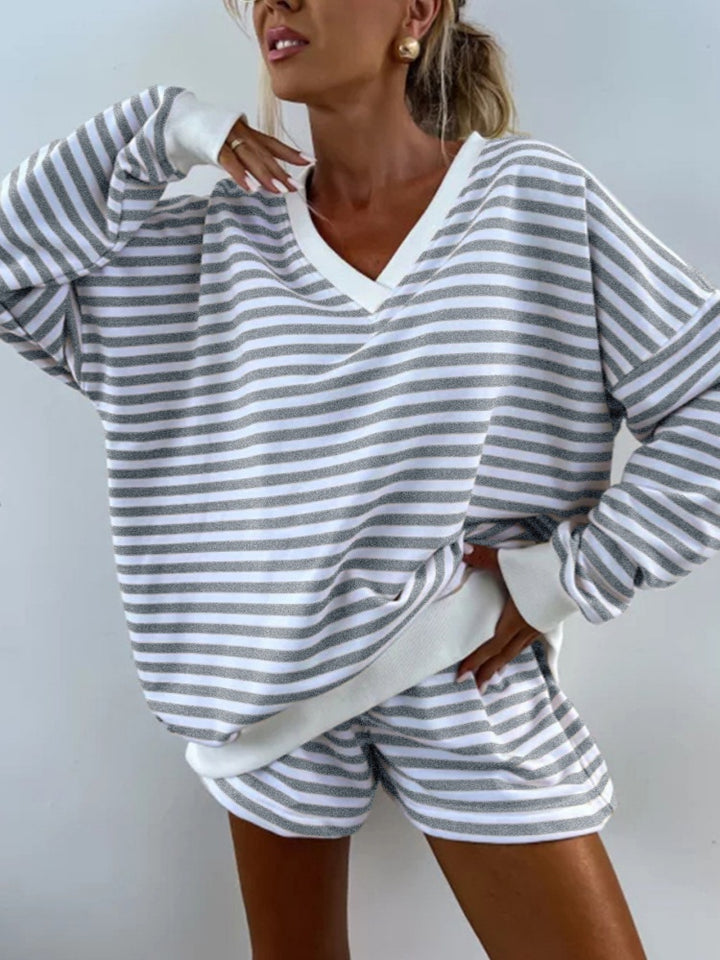 Striped V-Neck Loungewear Set