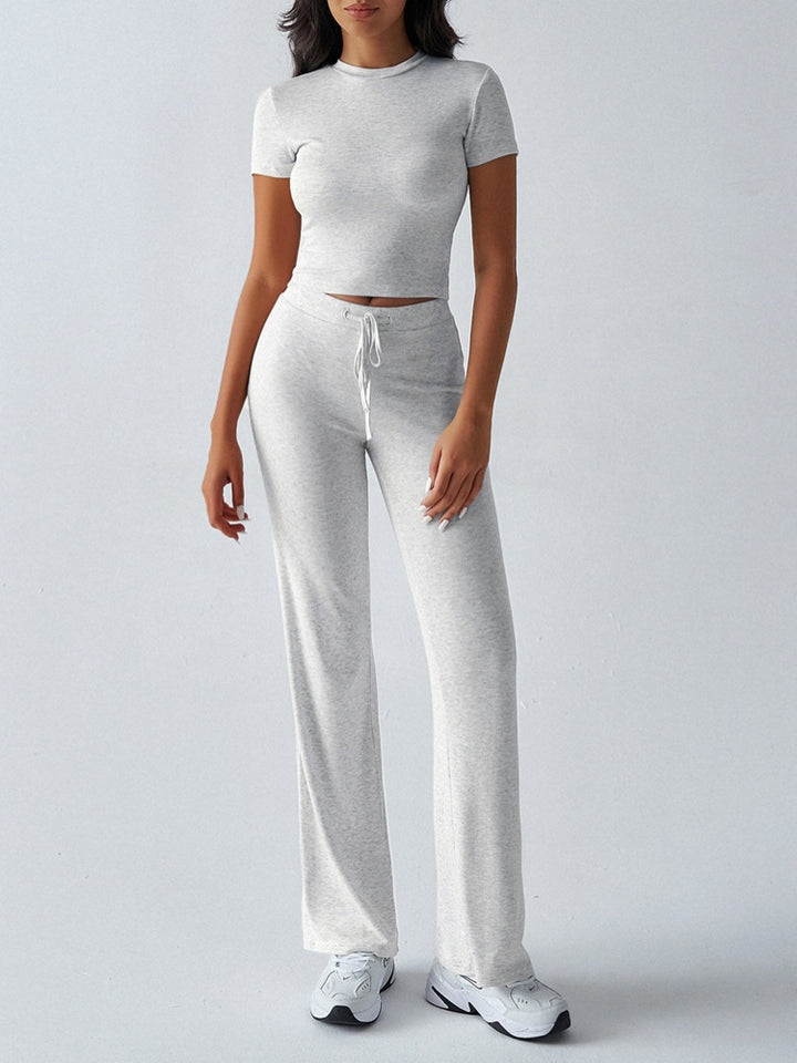 Fitted Crop Top &amp; Drawstring Flare Pants Set