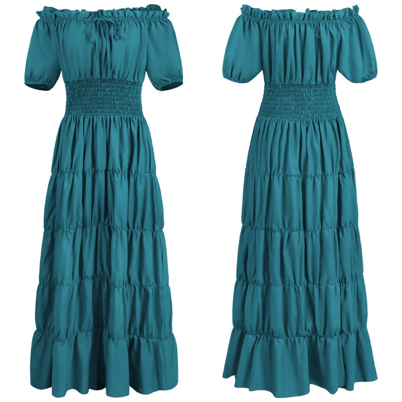 Off Shoulder Puff Sleeve Smocked Tiered Maxi Dress