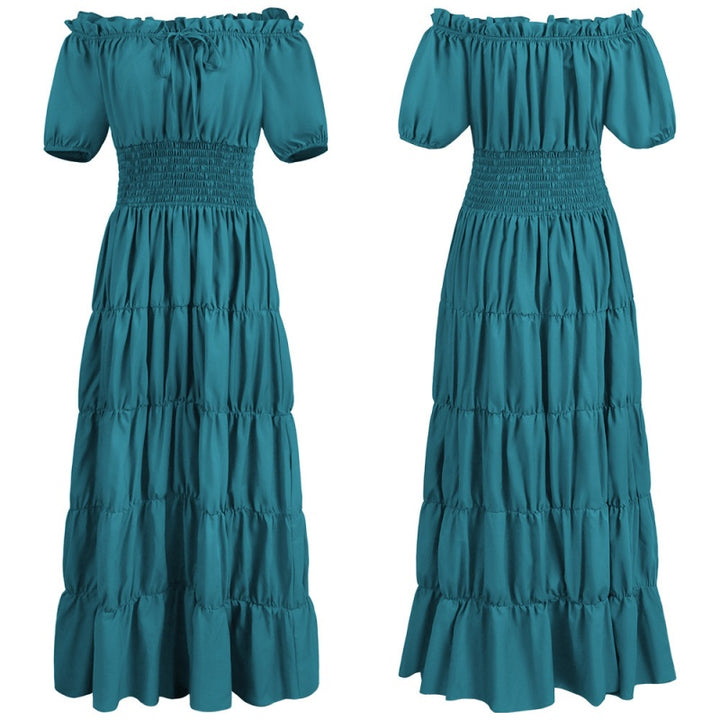 Off Shoulder Puff Sleeve Smocked Tiered Maxi Dress
