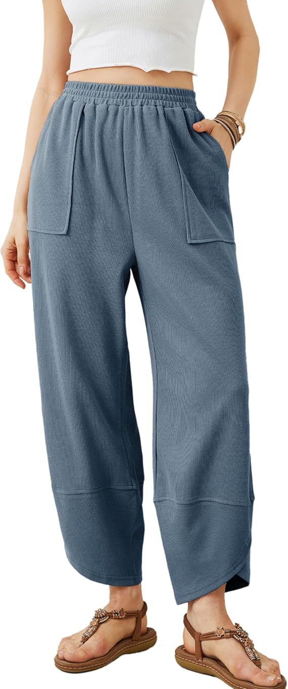 Elastic Waist Loose Fit Cropped Pants