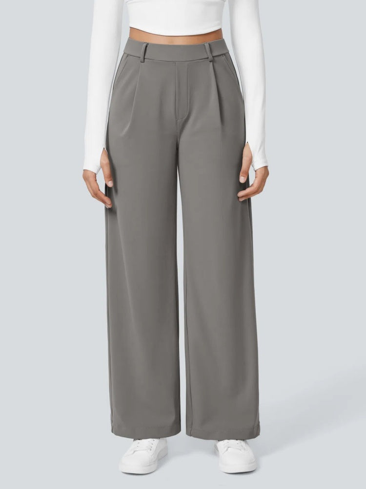 High Waisted Pleated Wide Leg Trousers