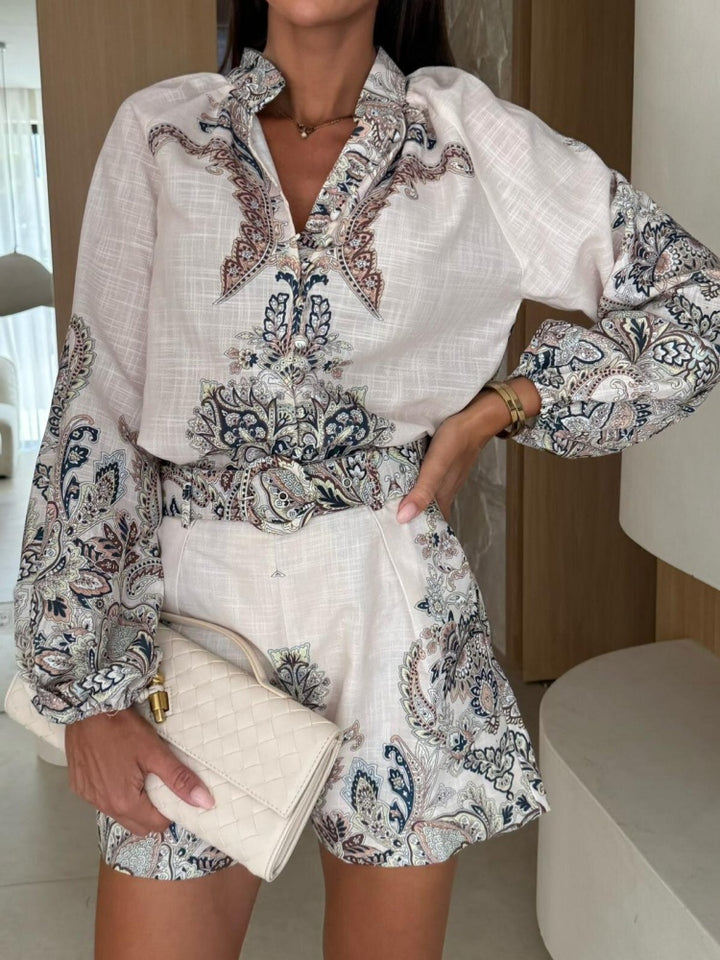 Floral Paisley Print Linen Blend Two-Piece Set