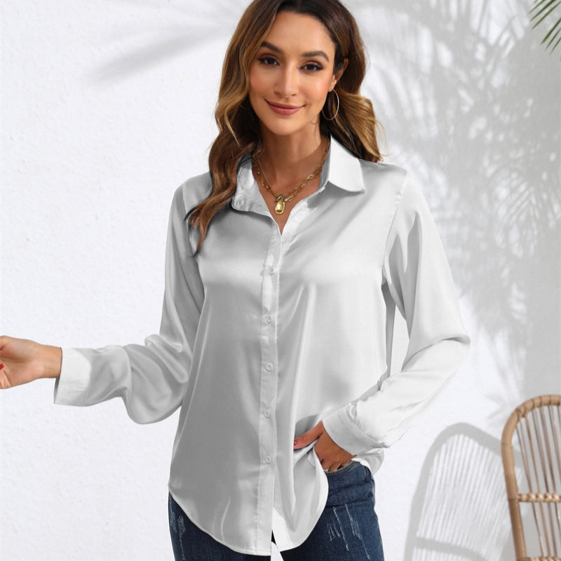 Satin Button-Down Shirt with Front Tie