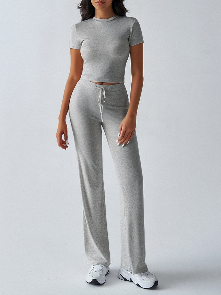 Fitted Crop Top &amp; Drawstring Flare Pants Set