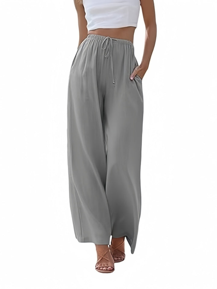 Drawstring Elastic Waist Wide Leg Pants