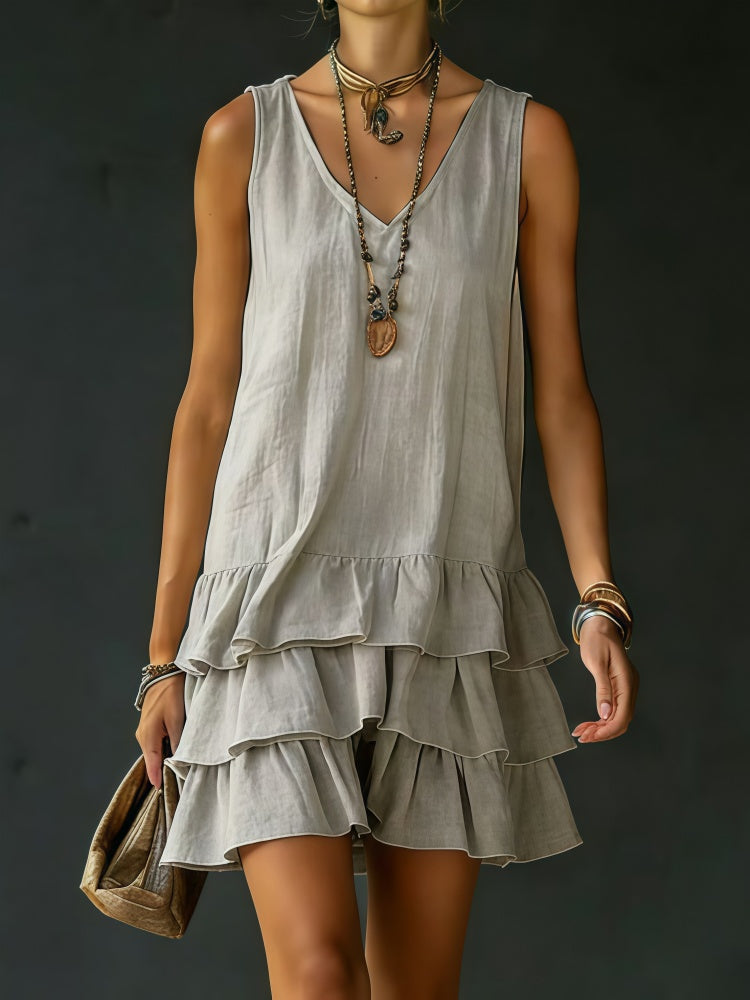 Fashionable loose-fitting casual solid color vest dress