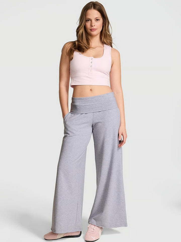 High Waisted Fold-Over Wide Leg Pants