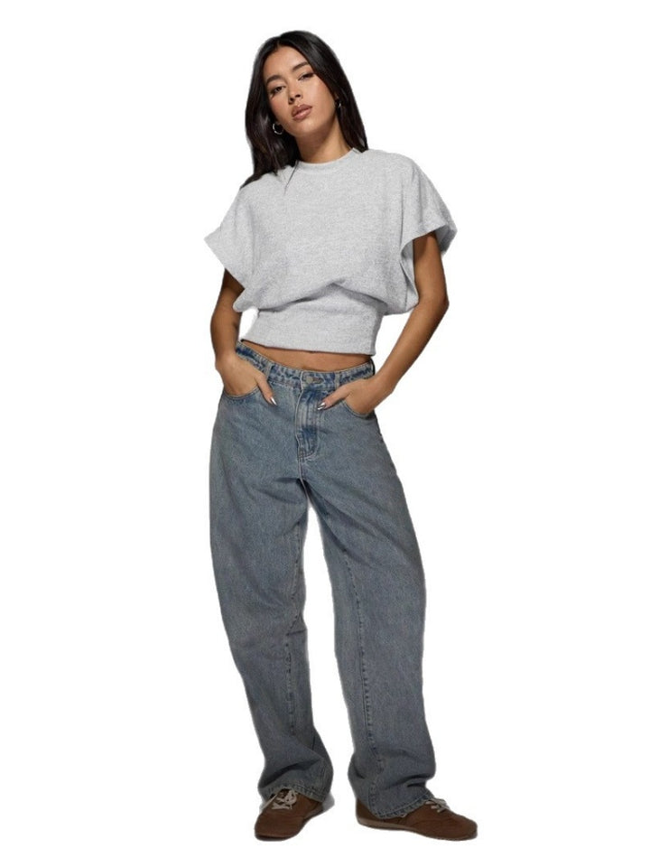 Draped Batwing Sleeve Cropped T-Shirt