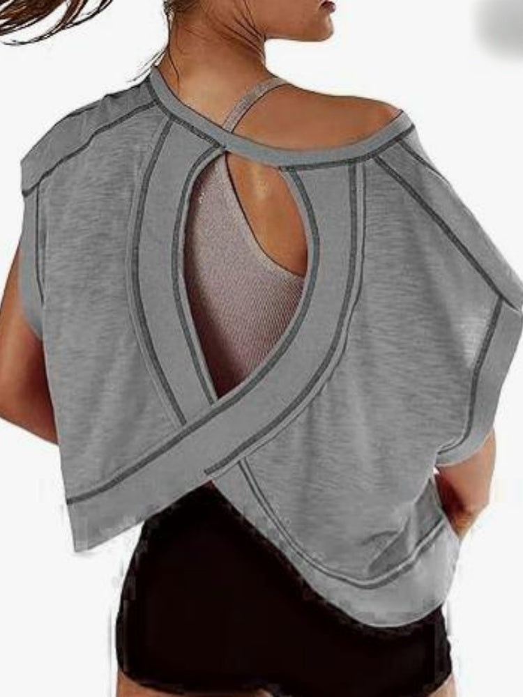 Short Sleeve Criss Cross Open Back Crop Top
