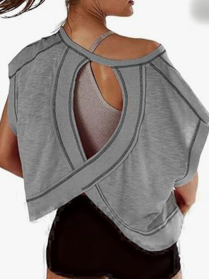 Short Sleeve Criss Cross Open Back Crop Top