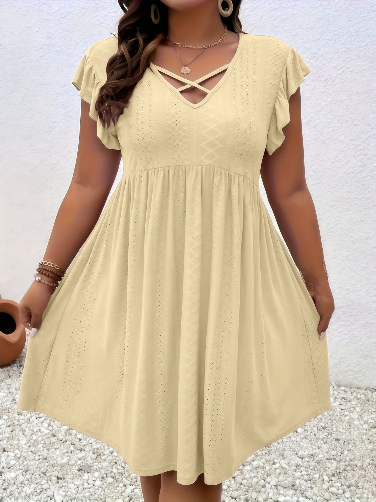 Plus Size Flutter Sleeve V-Neck Dress